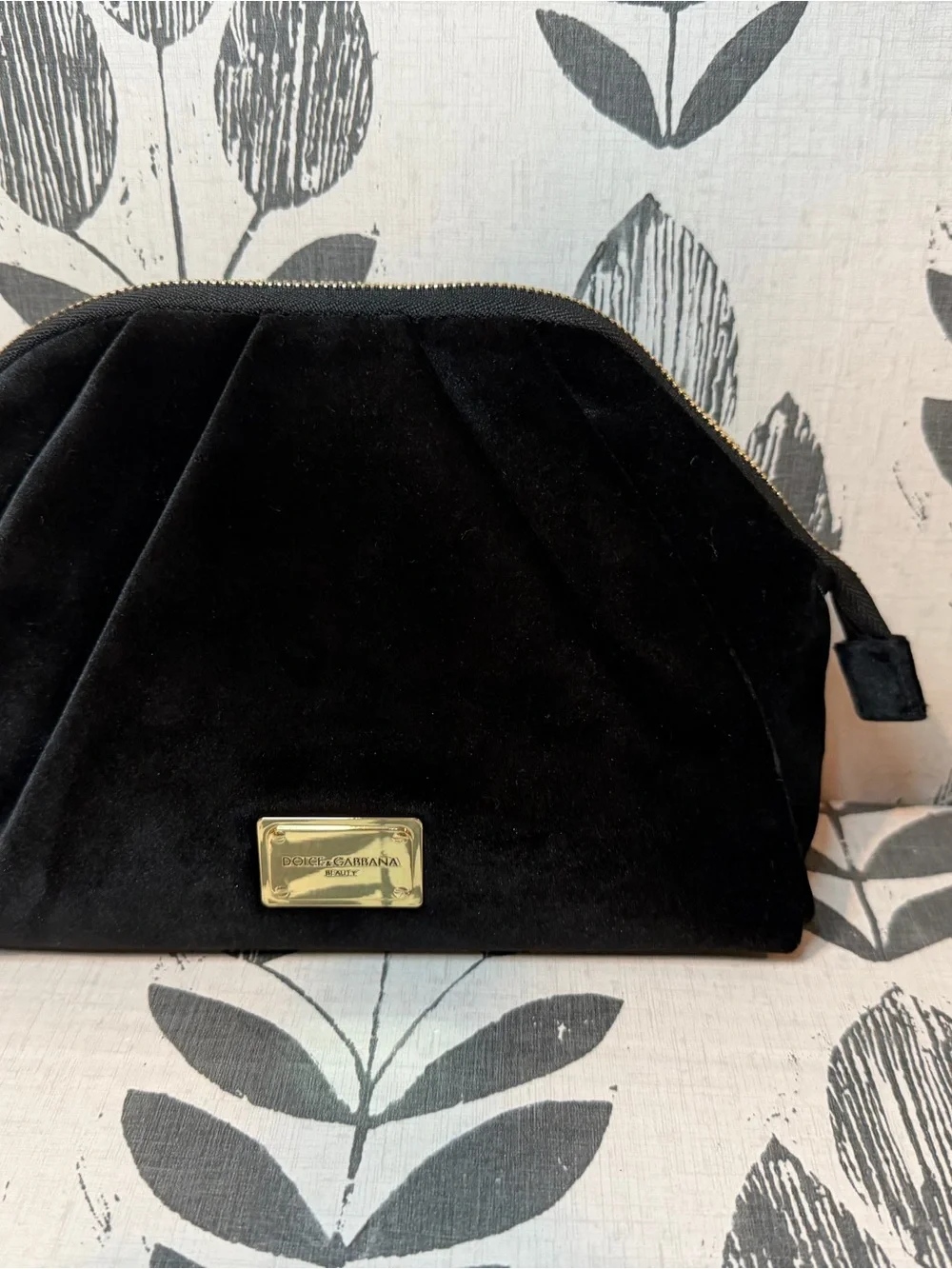 Dolce & Gabbana Black Velvet Cosmetic Pouch with Gold Hardware